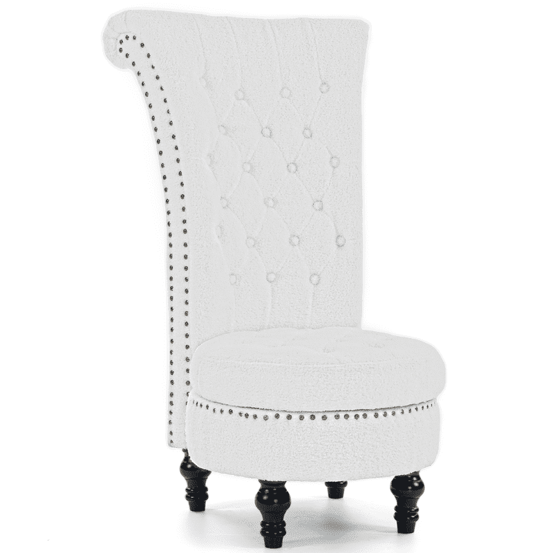 WENTUM High Back Throne Royal Chair, Teddy Fabric Armless Accent with Storage, Nailhead Trim, Solid Rubberwood Legs for Living Room Bedroom,White