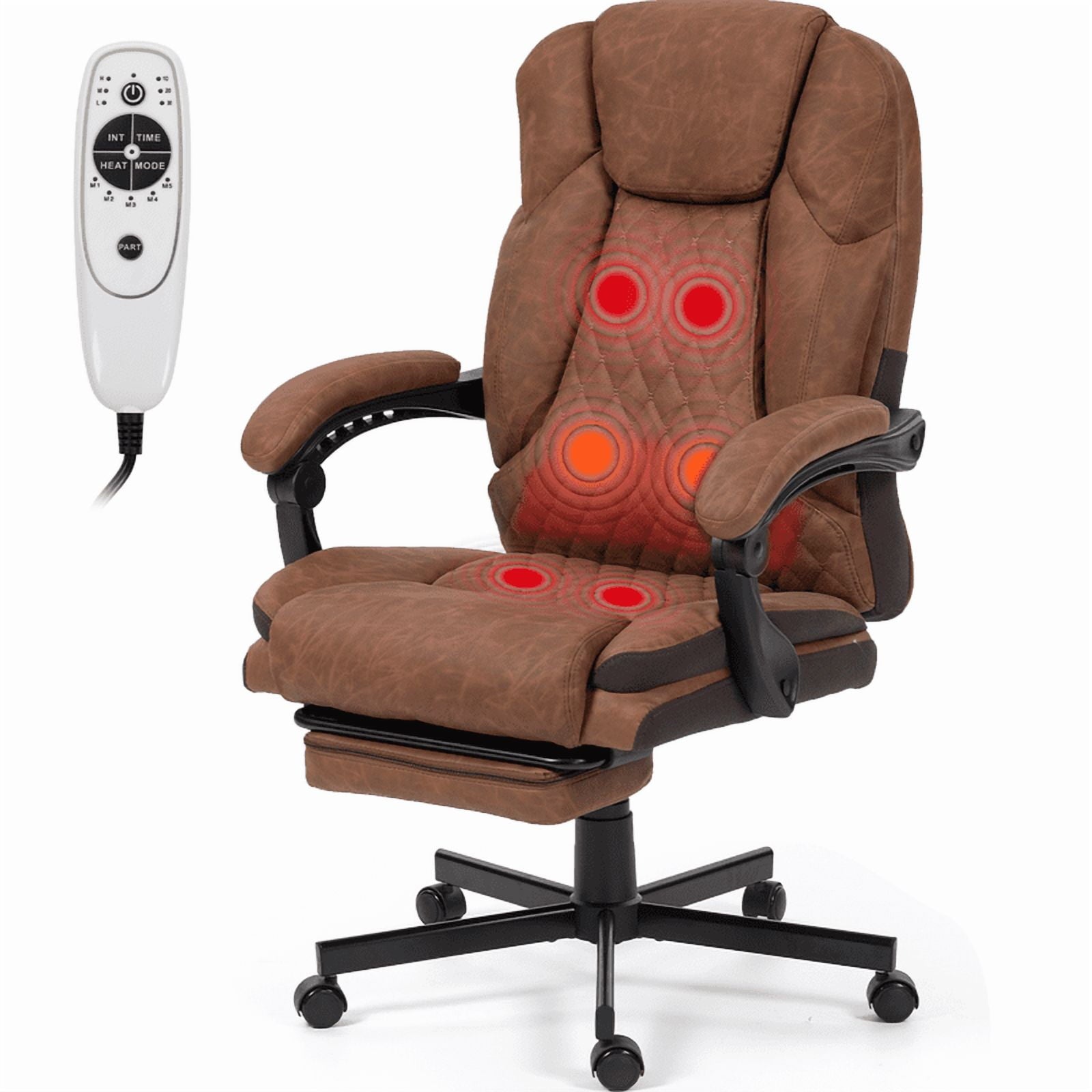 WENTUM Massage Office Chair with Foot Rest, 6 Points Vibration Heating Executive Chairs Ergonomic Home Office Desk Chair£¬Brown