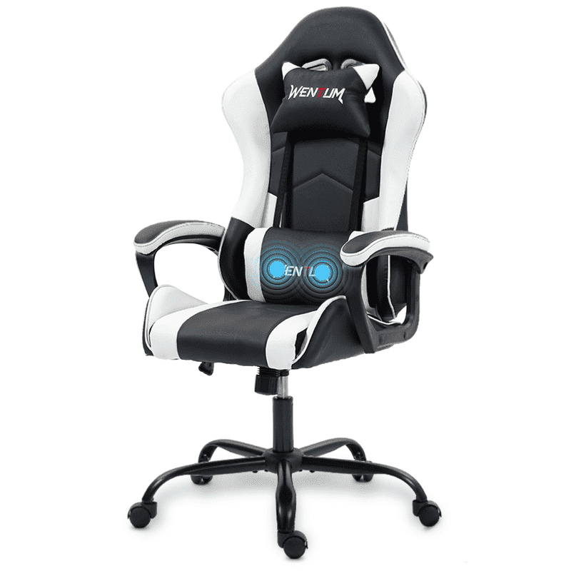 WENTUM Ergonomic Gaming Chair Racing Style Office Chair, Computer Desk Chair, Swivel Reclining PU Leather PC Gamer Chair, White