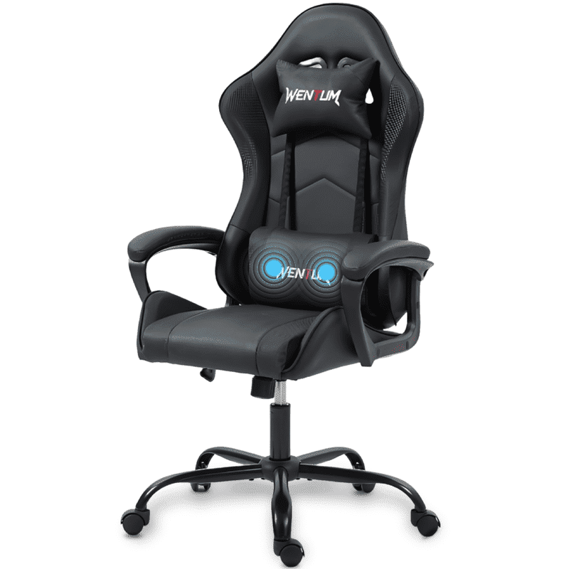 WENTUM Ergonomic Gaming Chair Racing Style Office Chair, Computer Desk Chair, Swivel Reclining PU Leather PC Gamer Chair, Black