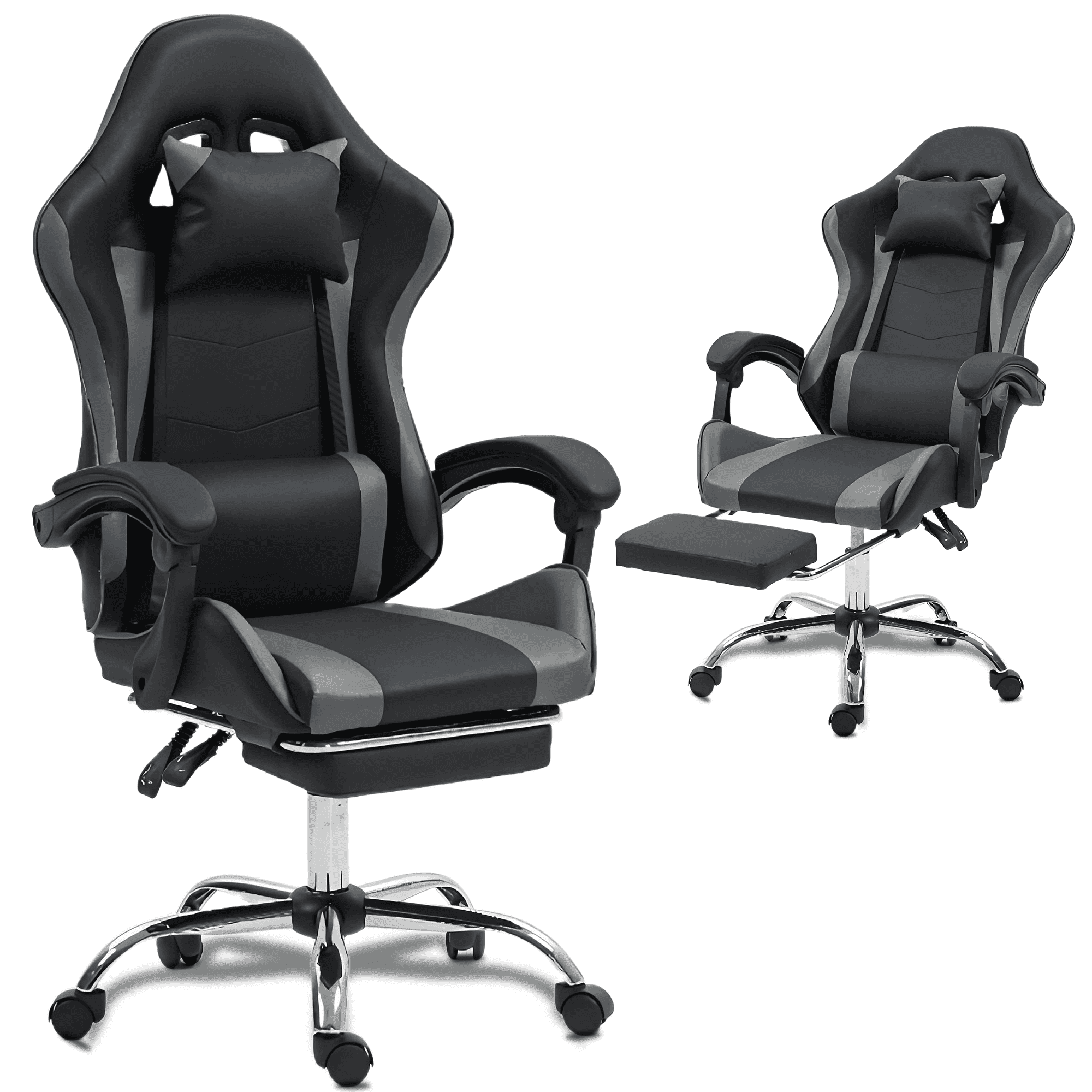 WENTUM Gaming Chair with Massage Lumbar Support Ergonomic Video Game Chair for Adults, Adjustable Headrest & Footrest, 90-135¡ã Recline, 360¡ã Swivel, Grey