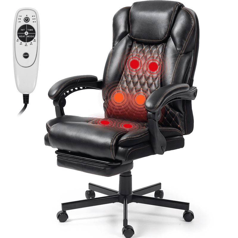 WENTUM Massage Office Chair with Foot Rest, 6 Points Vibration Heating Executive Chairs Ergonomic Home Office Desk Chair, Black