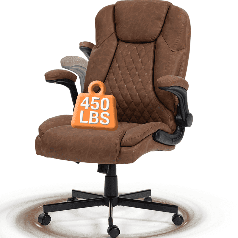 WENTUM High Back Executive Office Chair, Ergonomic Computer Desk Chair with Rocking Function, PU Leather, Flip-Up Armrests and Lumbar Support, Brown